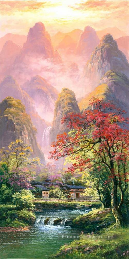 Paysage montagnes scènes avec arbre cascade rivière 0 882 Peintures à l'huile